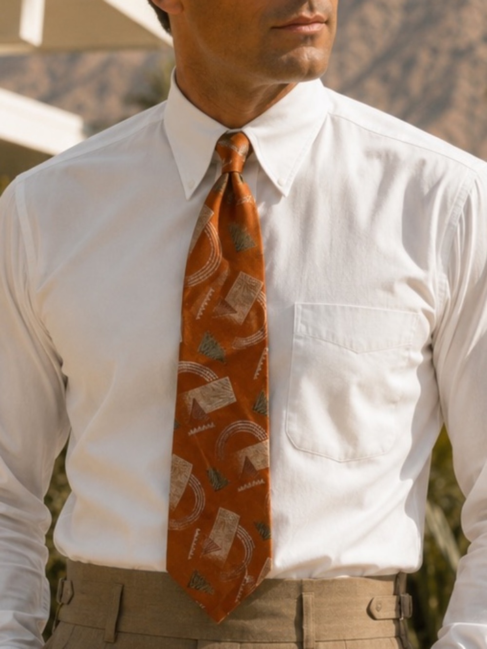 Vintage Rust Orange Abstract Print Necktie